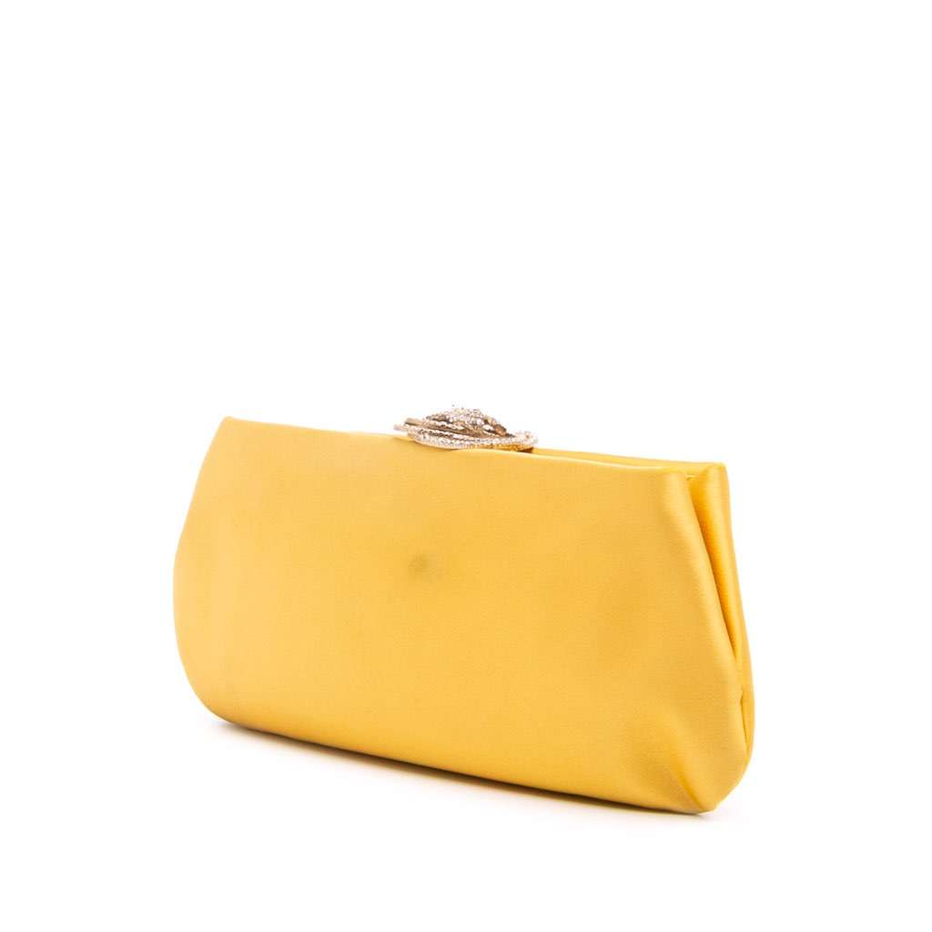 Chanel Satin Crystal Camellia Evening Frame Clutch Yellow Satin Very good - Back View