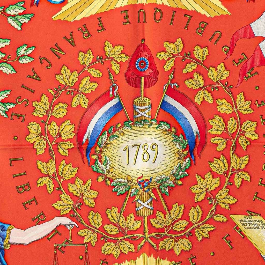 Hermès Republique Francaise Liberte Egalite Fraternite 1789 Silk Scarf Red Silk Good condition - Back View