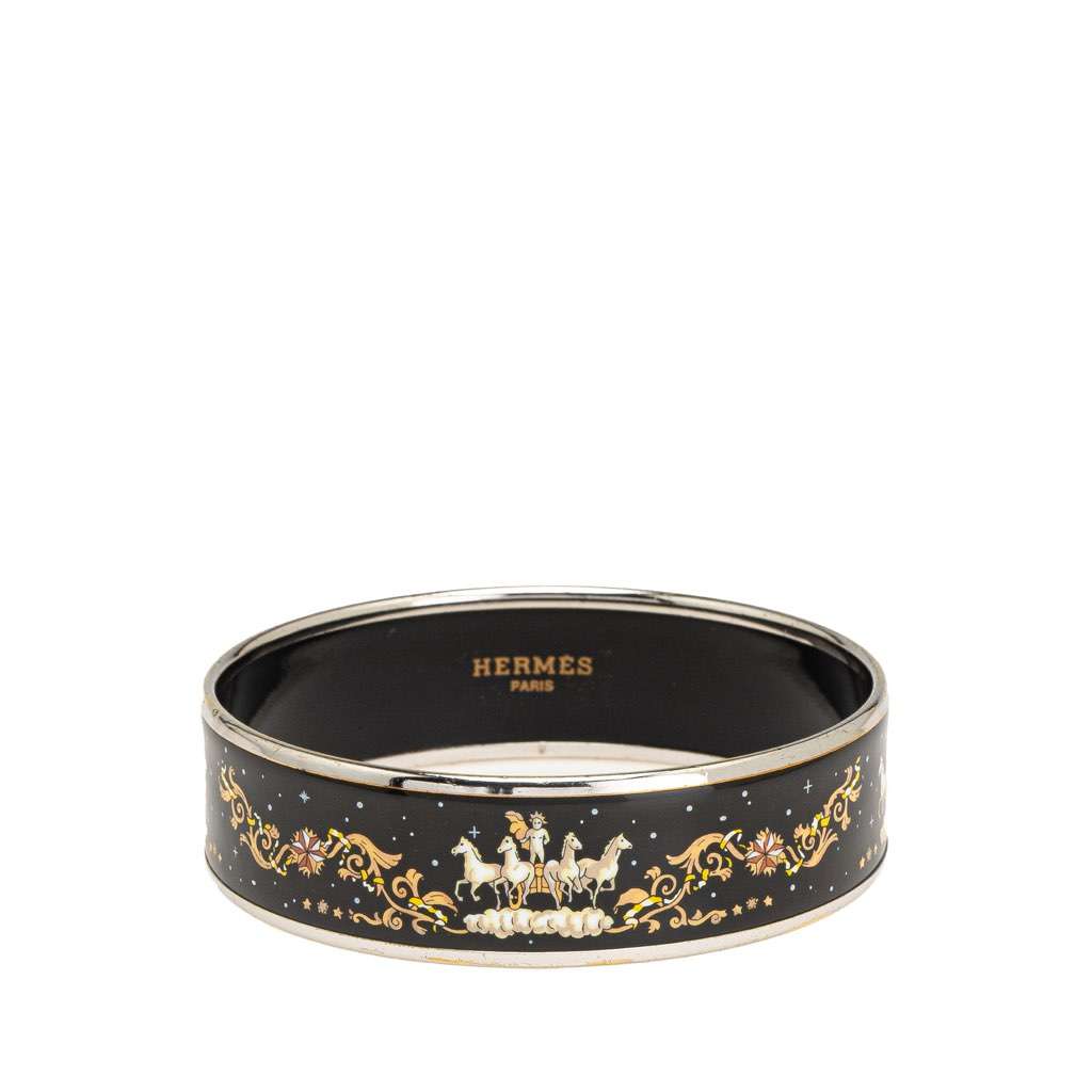 Hermès Wide Enamel Cloisonne Bangle 65 Black Good condition - Front View