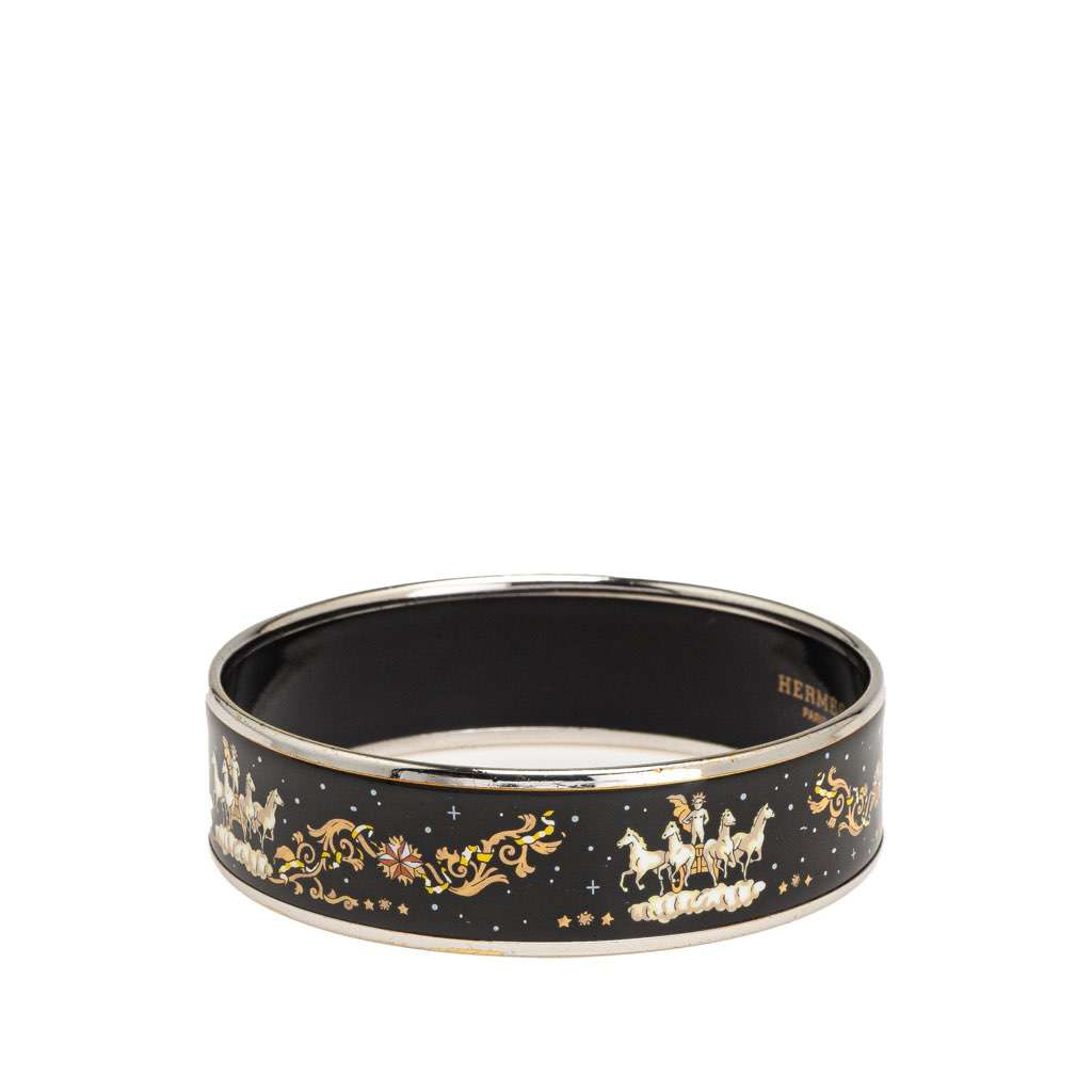 Hermès Wide Enamel Cloisonne Bangle 65 Black Good condition - Back View