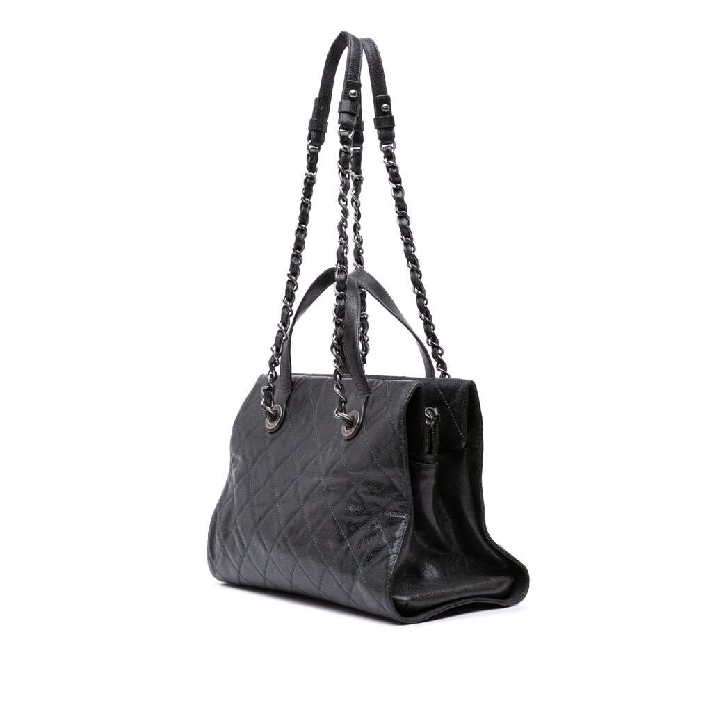 Chanel CC Quilted Crumpled Caviar Crave Tote Black Leather Good condition - Back View