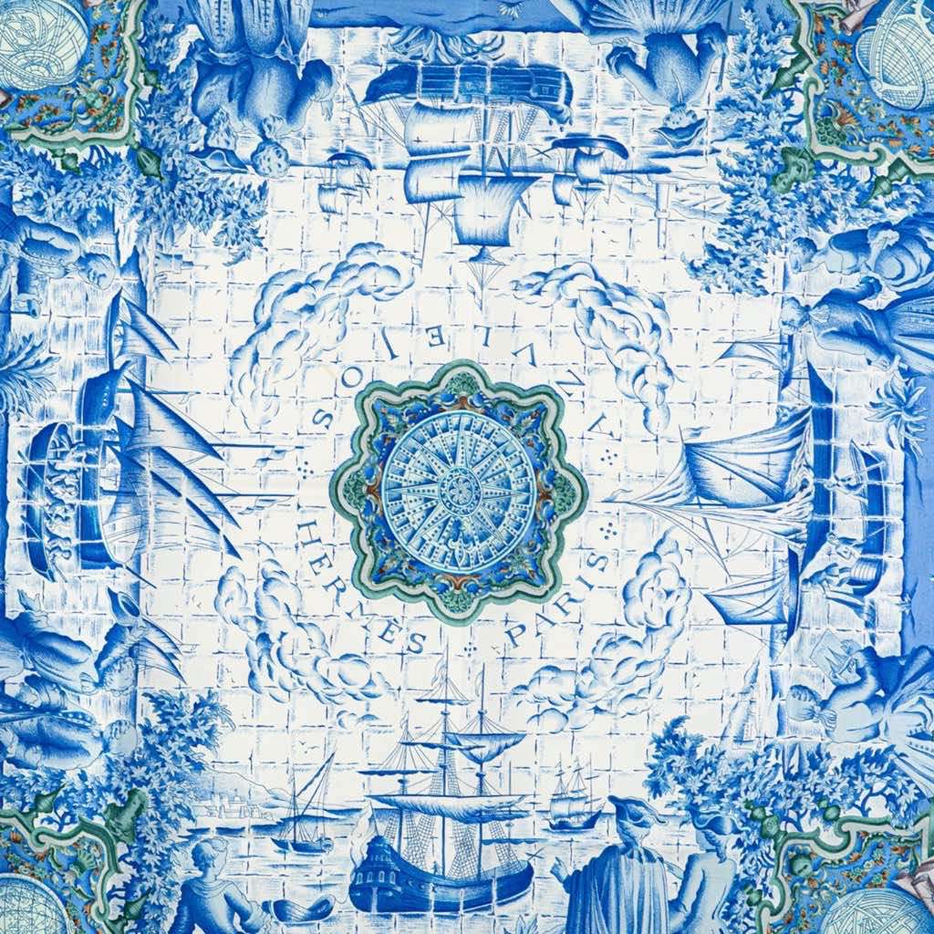 Hermès Azulejos Silk Scarf Blue Silk Good condition - Back View