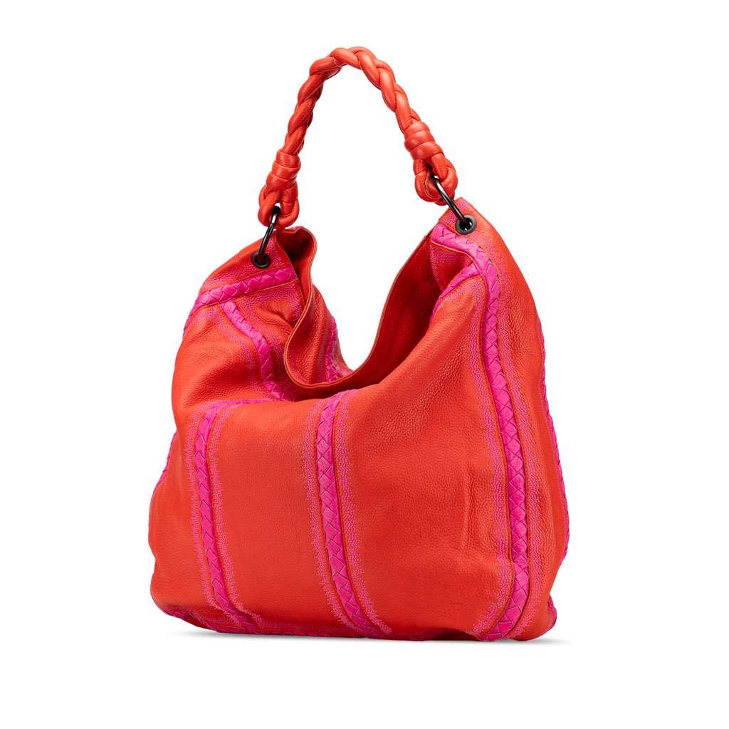 Bottega Veneta Intrecciato Trimmed Leather Hobo Red Leather Good condition - Back View