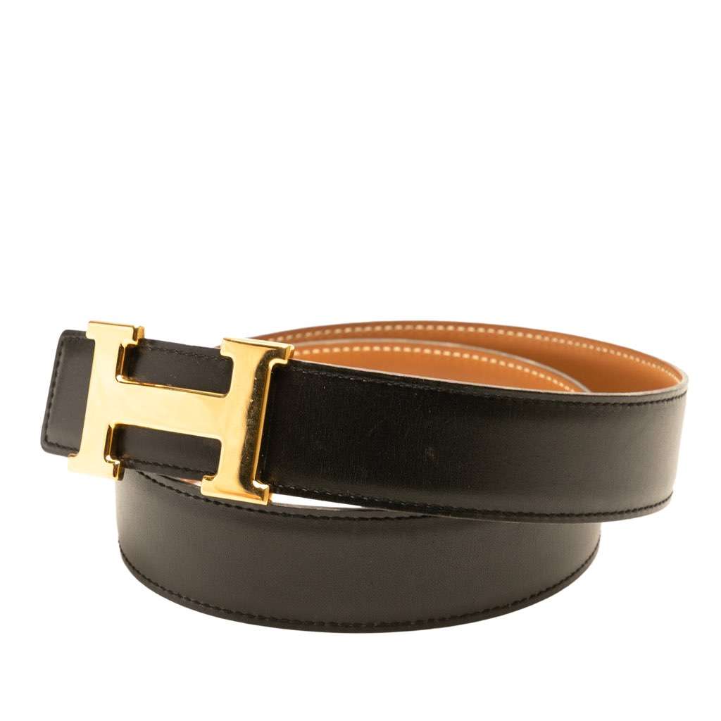 Hermès Box Calf and Gulliver Constance H Belt Black Leather Good condition - Back View