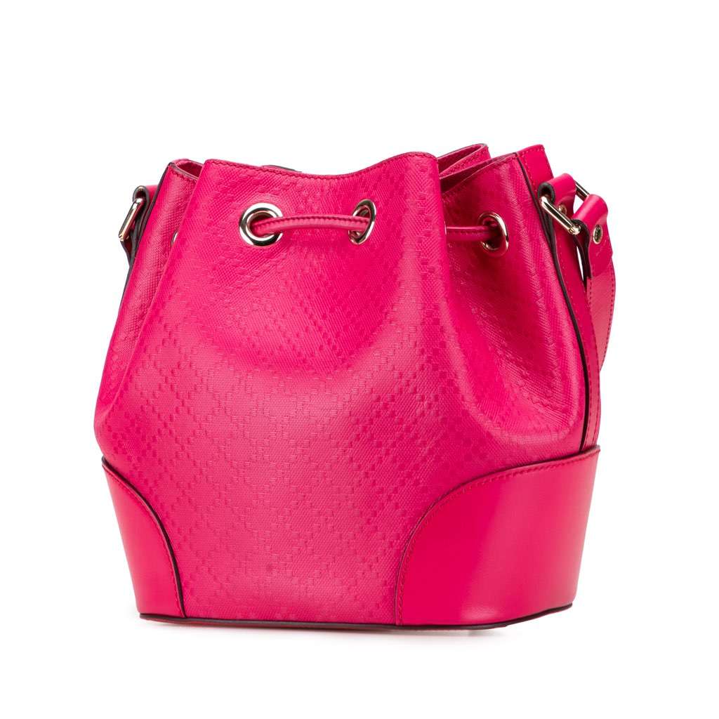 Gucci Diamante Leather Bright Bucket Bag Pink Leather Good - Back View