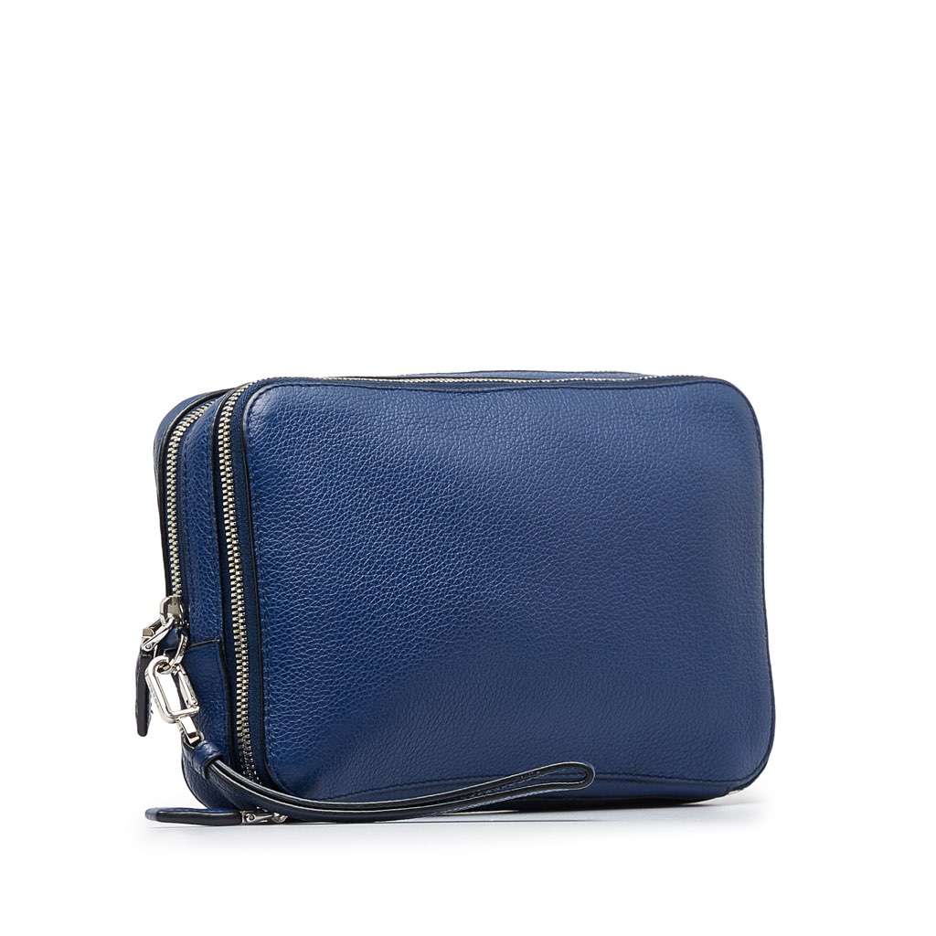 Prada Vitello Daino Clutch Bag Blue Leather Very good condition - Back View