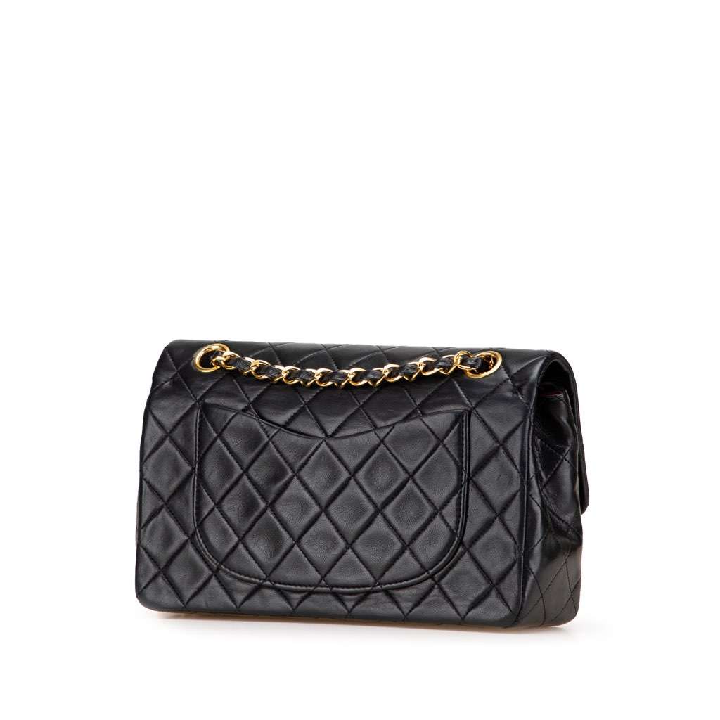 Chanel Small Classic Lambskin Double Flap Black Leather Good condition - Back View