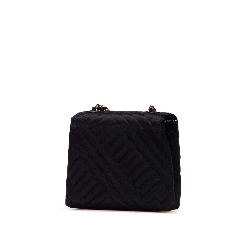 Chanel Mini Square Diagonal Quilted Satin Single Flap Black Satin Very good - Back View