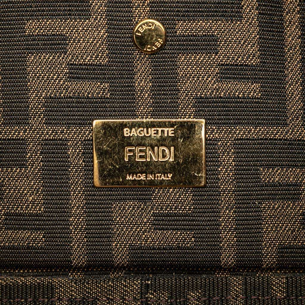 Fendi Zucca Embroidered Canvas Floral Baguette Satchel Brown Canvas Good - Box View