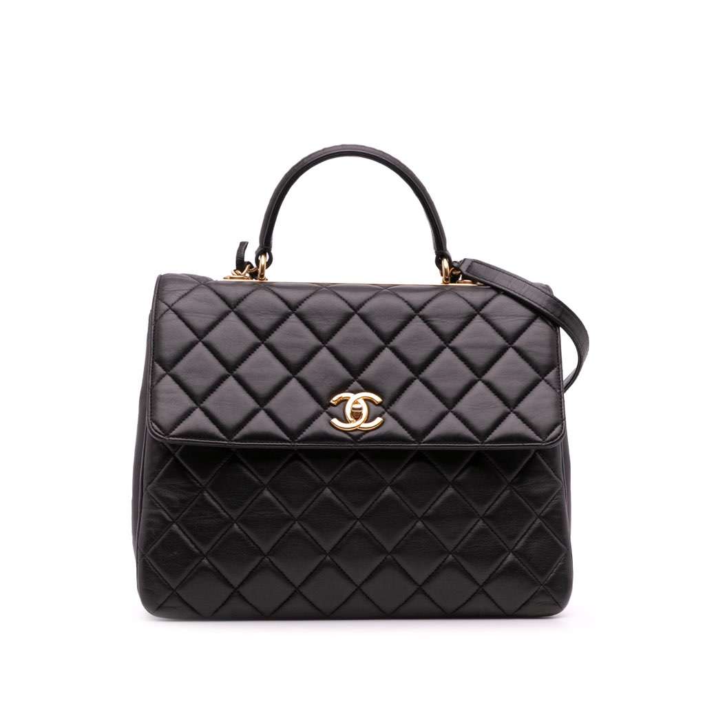 Chanel Large Lambskin Trendy CC Top Handle Flap Black Leather Fair - Front View