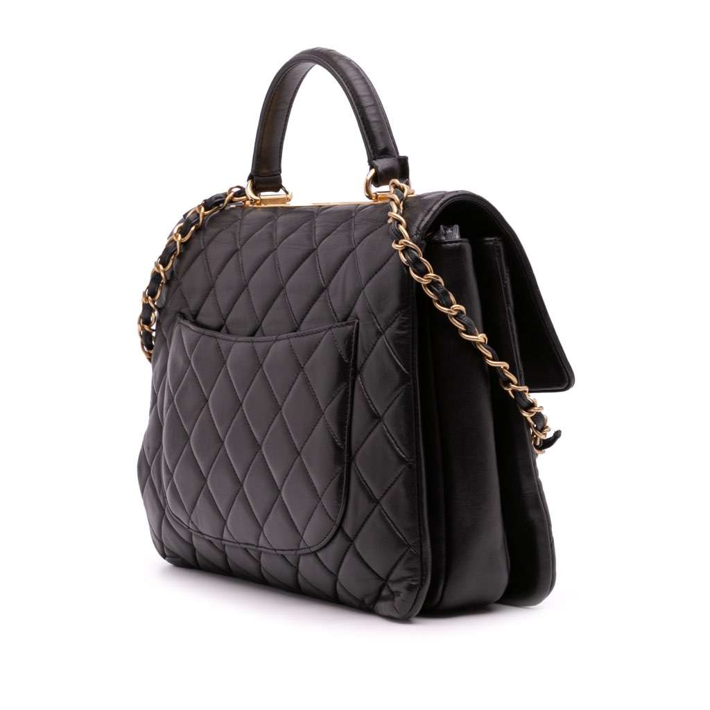 Chanel Large Lambskin Trendy CC Top Handle Flap Black Leather Fair - Back View
