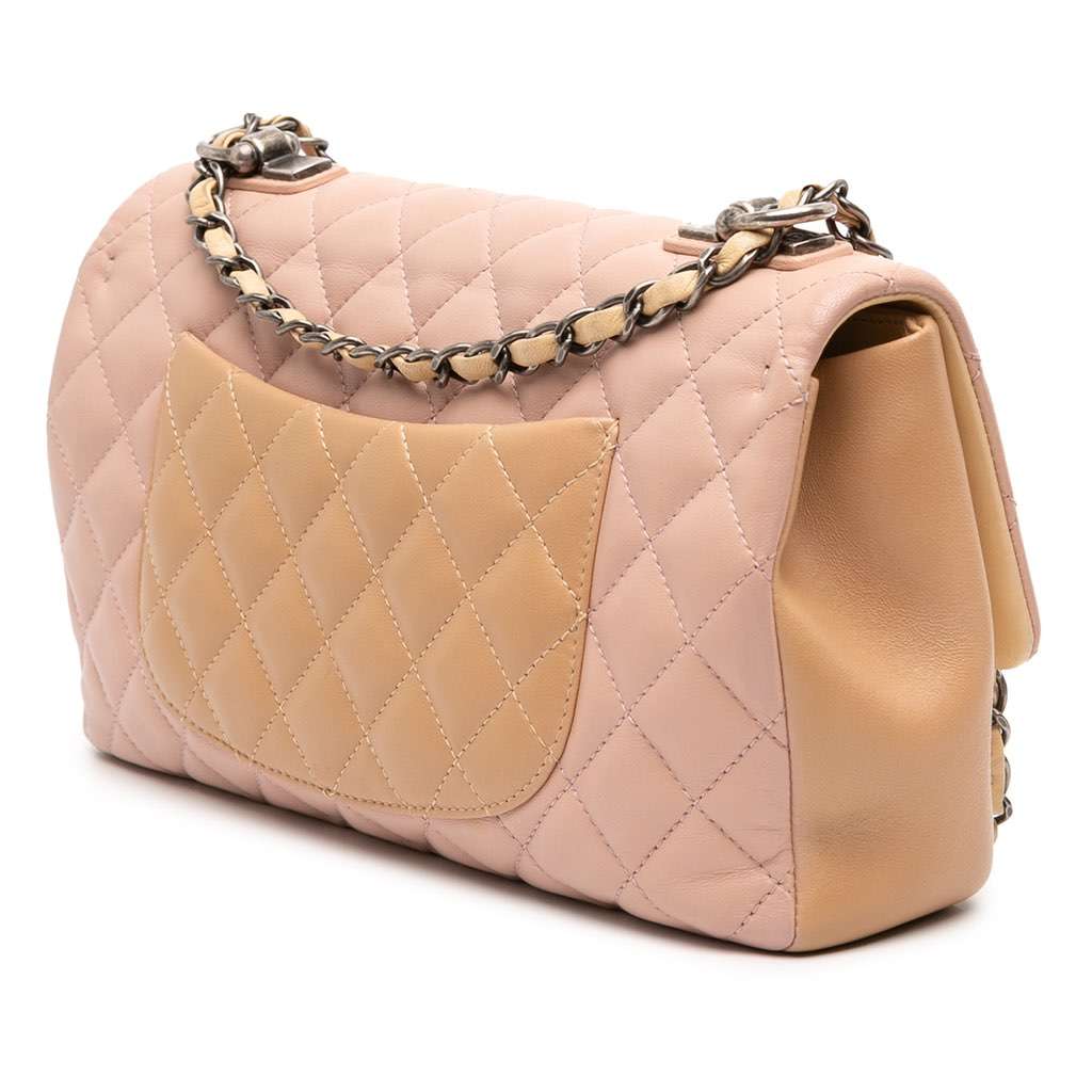 Chanel Medium Classic Tricolor Lambskin Single Flap Pink Leather Fair - Back View