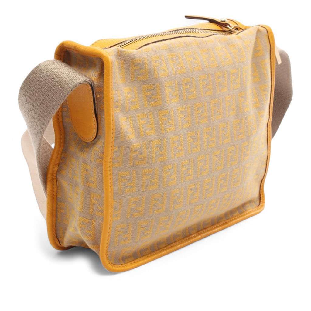 Fendi Zucchino Canvas F Charm Crossbody Brown Canvas Good - Back View