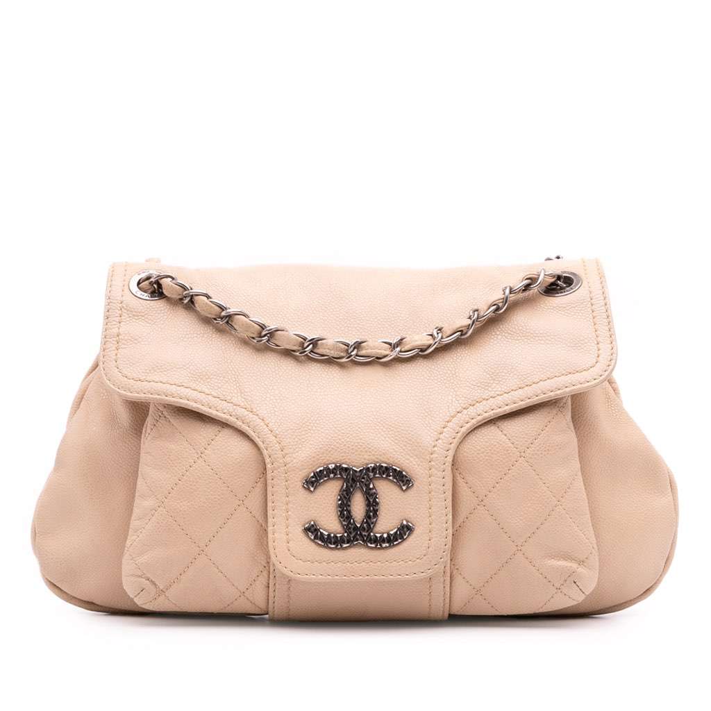 Chanel Caviar Coco Rider Flap Brown Leather Fair - Front View