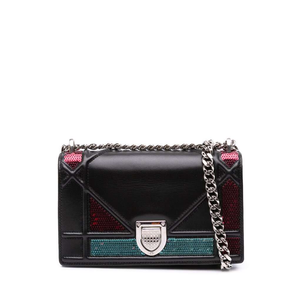 Dior Mini Lambskin Sequin Diorama Flap Black Leather Good condition - Front View