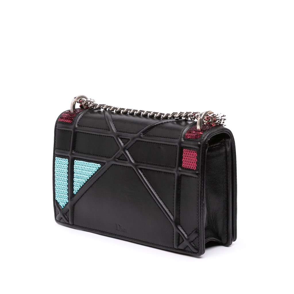 Dior Mini Lambskin Sequin Diorama Flap Black Leather Good condition - Back View
