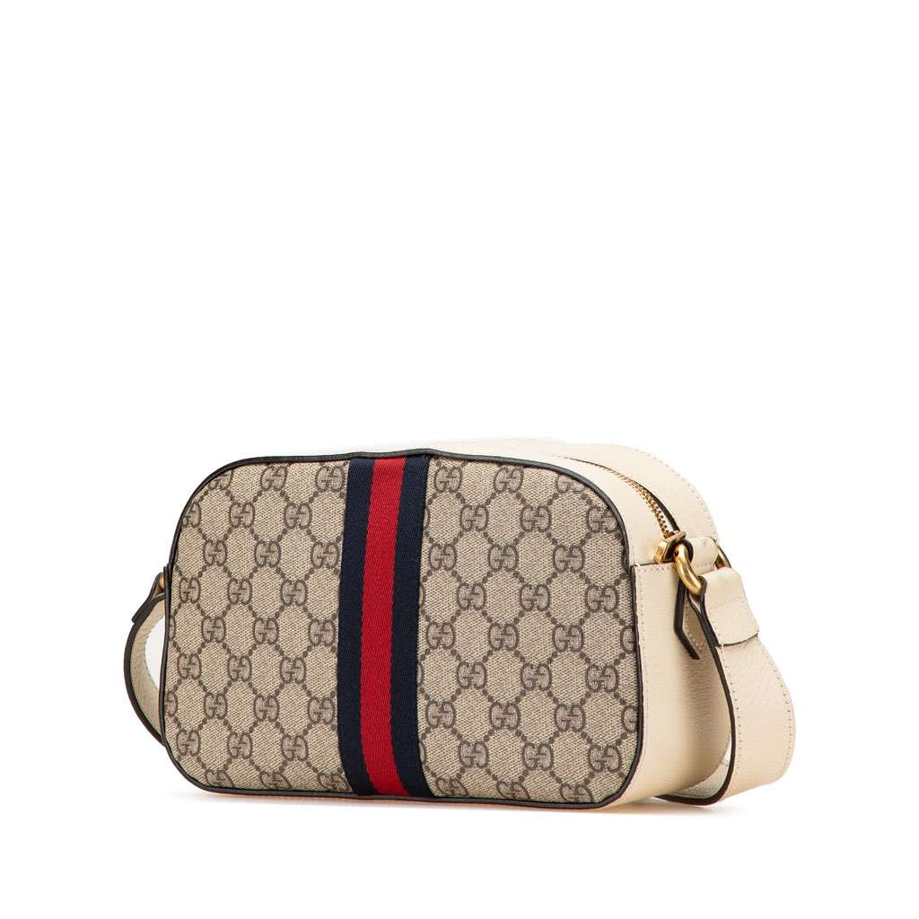 Gucci Small GG Supreme Textured Calfskin Web Ophidia Camera Bag Brown Canvas Very good - Back View