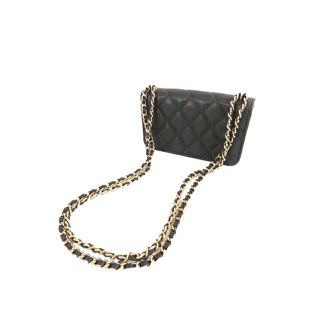 Chanel CC Quilted Caviar Pocket Twins Clutch with Chain Black Leather Good condition - Back View