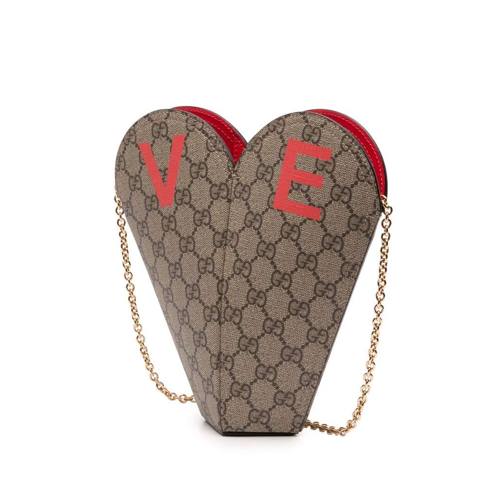 Gucci Valentines Day GG Supreme Love Heart Bag Brown Canvas Very good condition - Back View