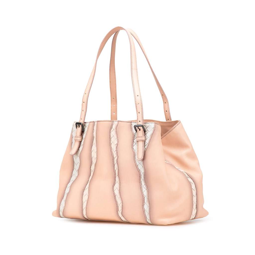 Bottega Veneta Medium Nappa Intrecciato Glimmer Tote Pink Leather Very good - Back View
