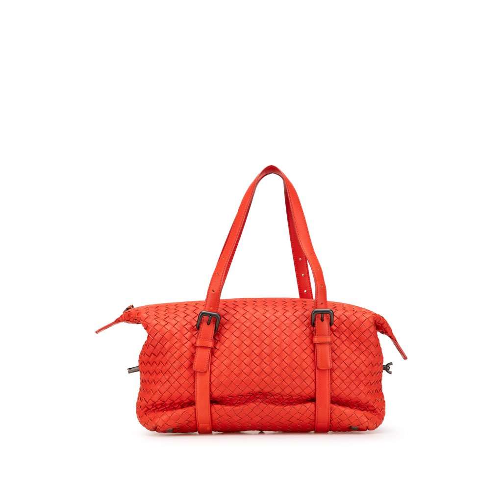 Bottega Veneta Nappa Intrecciato Montaigne Shoulder Bag Red Leather Good - Front View