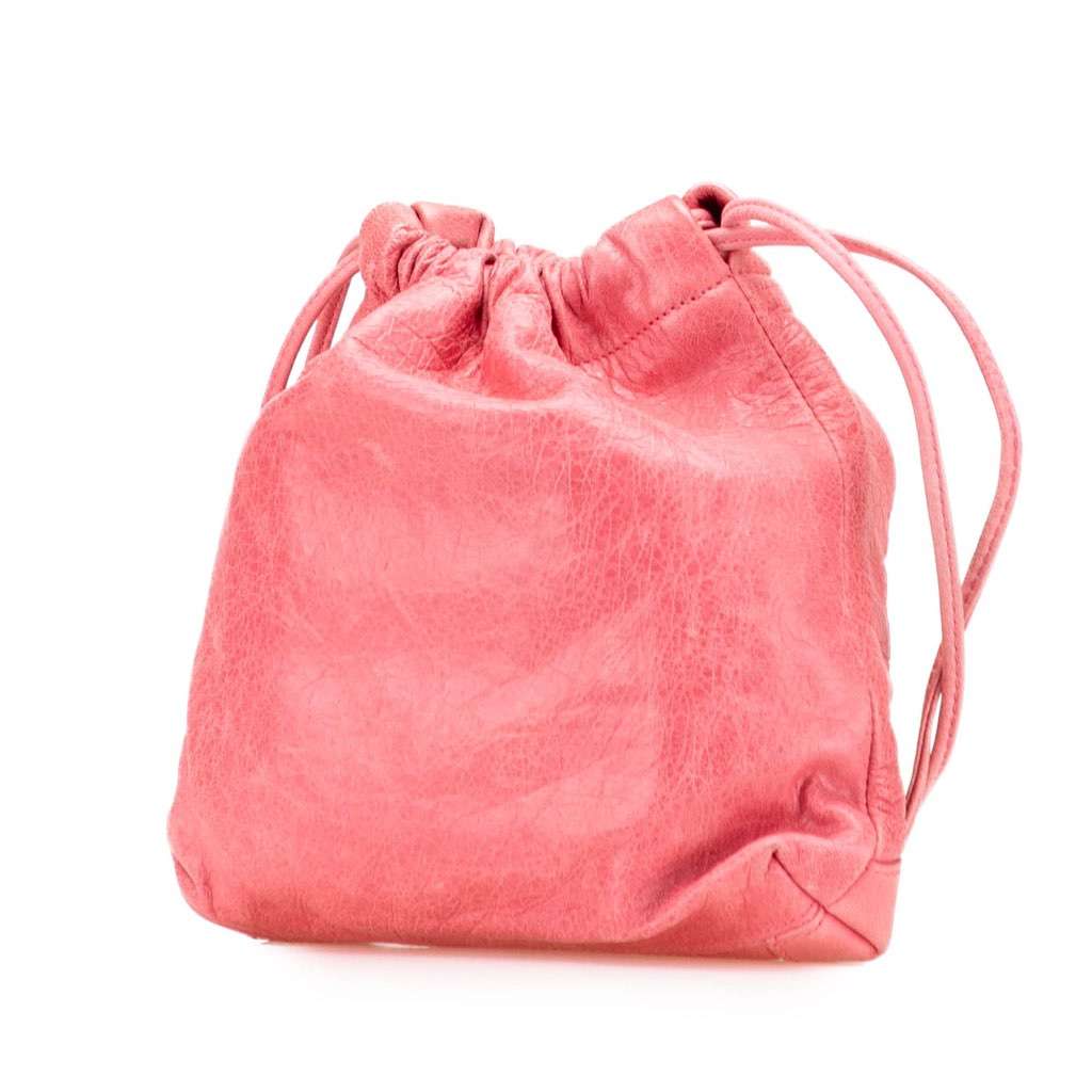 Balenciaga Lambskin Motocross Move On Drawstring Pouch Pink Leather Very good - Back View