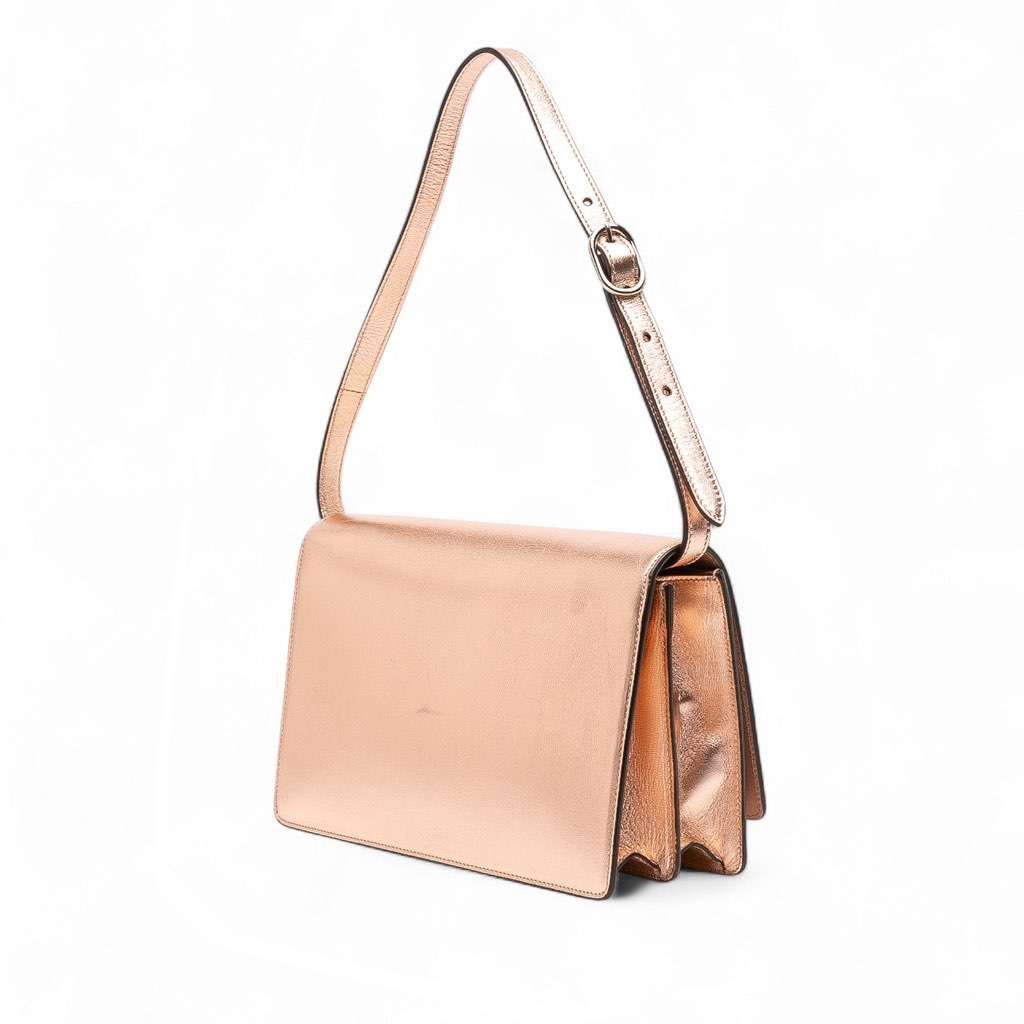 Gucci Metallic Leather Crystal Embellished Broadway Clutch on Strap Gold Leather Good condition - Back View