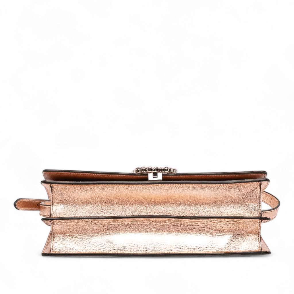 Gucci Metallic Leather Crystal Embellished Broadway Clutch on Strap Gold Leather Good condition - Inside View
