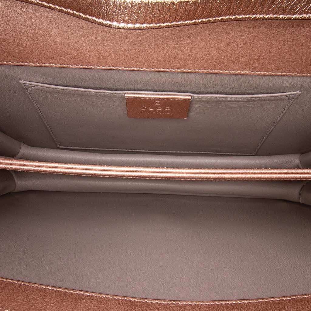 Gucci Metallic Leather Crystal Embellished Broadway Clutch on Strap Gold Leather Good condition - Model View