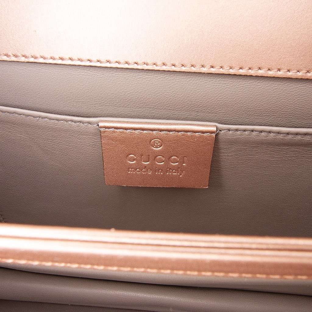 Gucci Metallic Leather Crystal Embellished Broadway Clutch on Strap Gold Leather Good condition - Box View