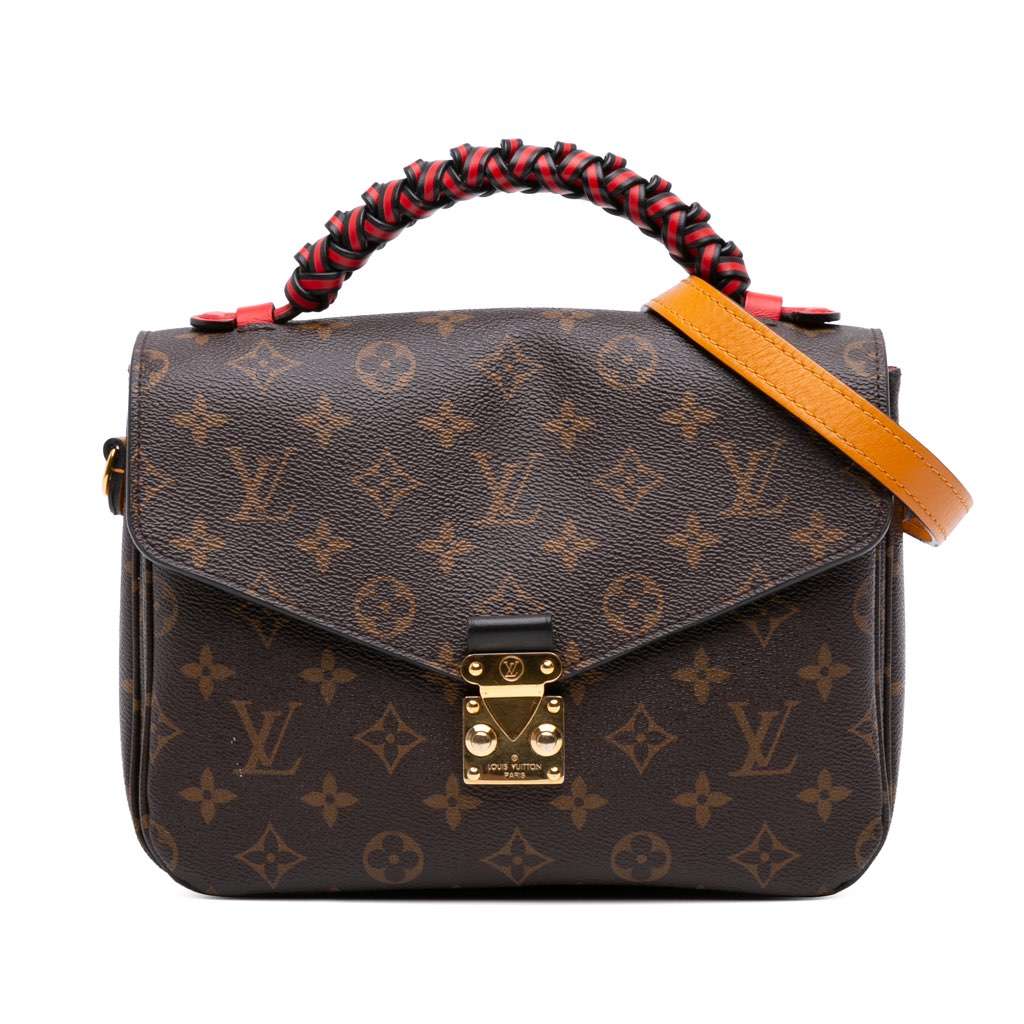 Louis Vuitton Monogram Braided Pochette Metis Brown Canvas Good - Front View