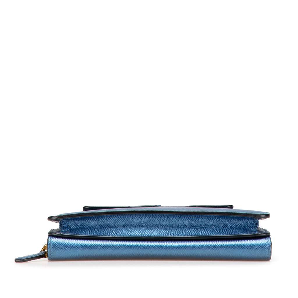 Prada Saffiano Metal Oral Phone Wallet on Chain Blue Leather Good - Inside View
