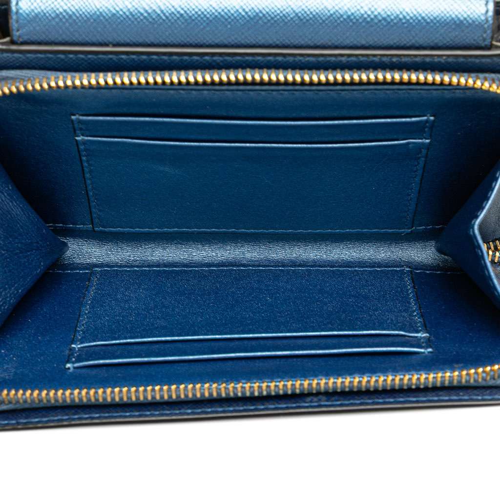 Prada Saffiano Metal Oral Phone Wallet on Chain Blue Leather Good - Model View