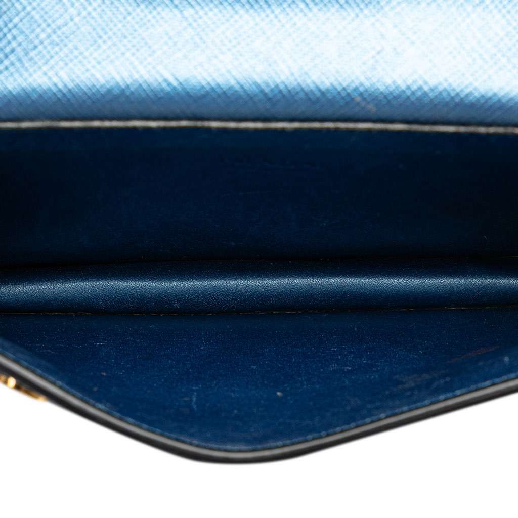 Prada Saffiano Metal Oral Phone Wallet on Chain Blue Leather Good - Box View
