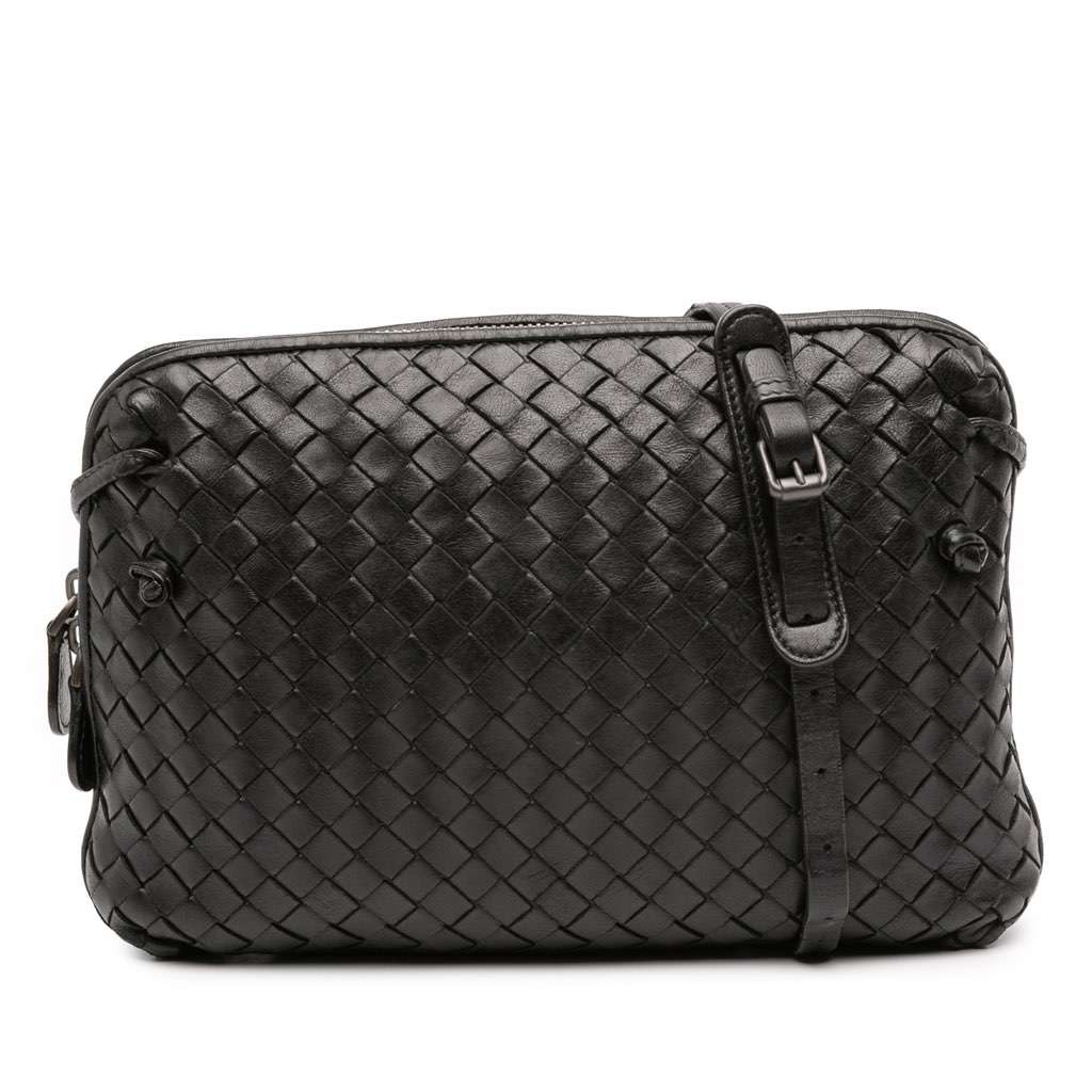 Bottega Veneta Nappa Intrecciato Nodini Crossbody Black Leather Good - Front View