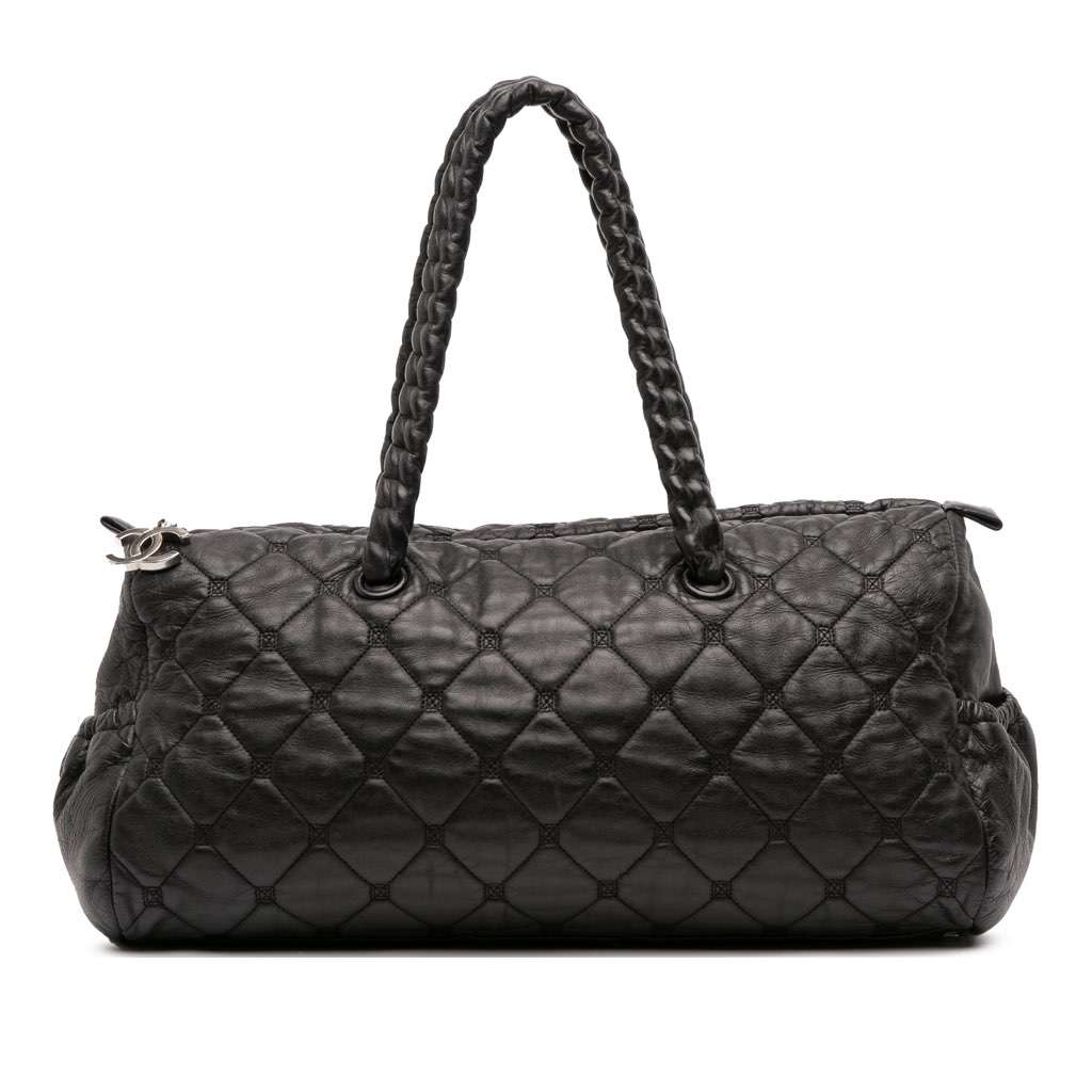 Chanel Quilted Lambskin Hidden Chain Bowler Bag Black Leather Very good condition - Front View
