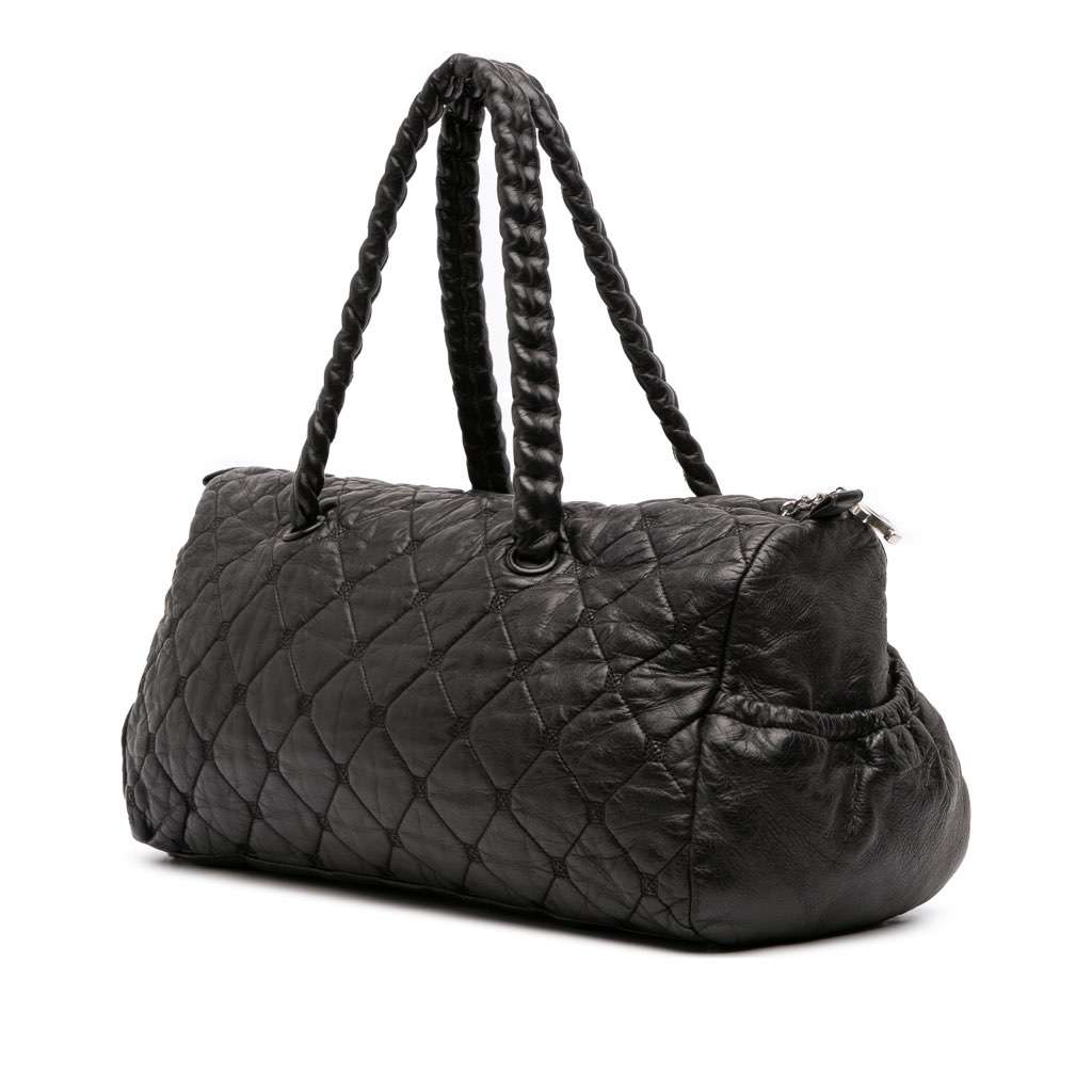 Chanel Quilted Lambskin Hidden Chain Bowler Bag Black Leather Very good condition - Back View