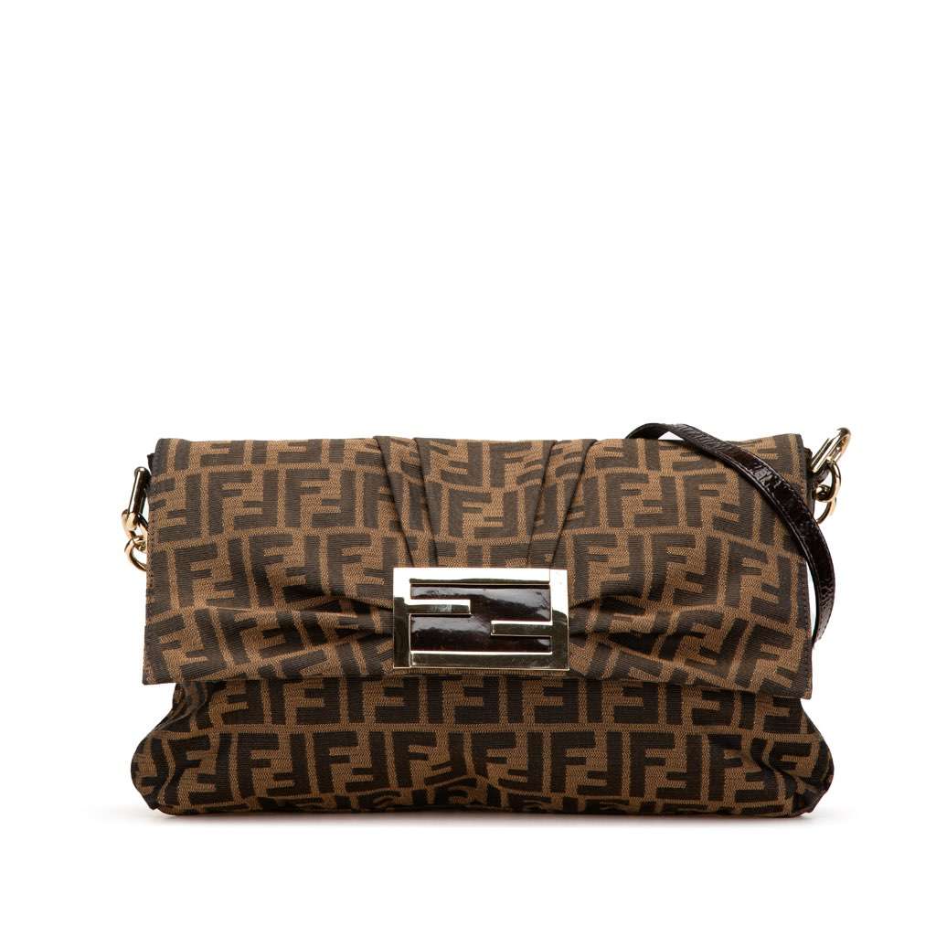 Fendi Zucca Canvas Mia Flap Crossbody Brown Canvas Good condition - Front View