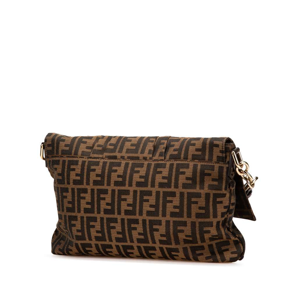 Fendi Zucca Canvas Mia Flap Crossbody Brown Canvas Good condition - Back View