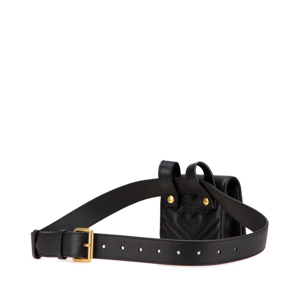 Gucci Mini GG Marmont Matelasse Leather Animal Studs Belt Pouch Bag Black Leather Good condition - Back View