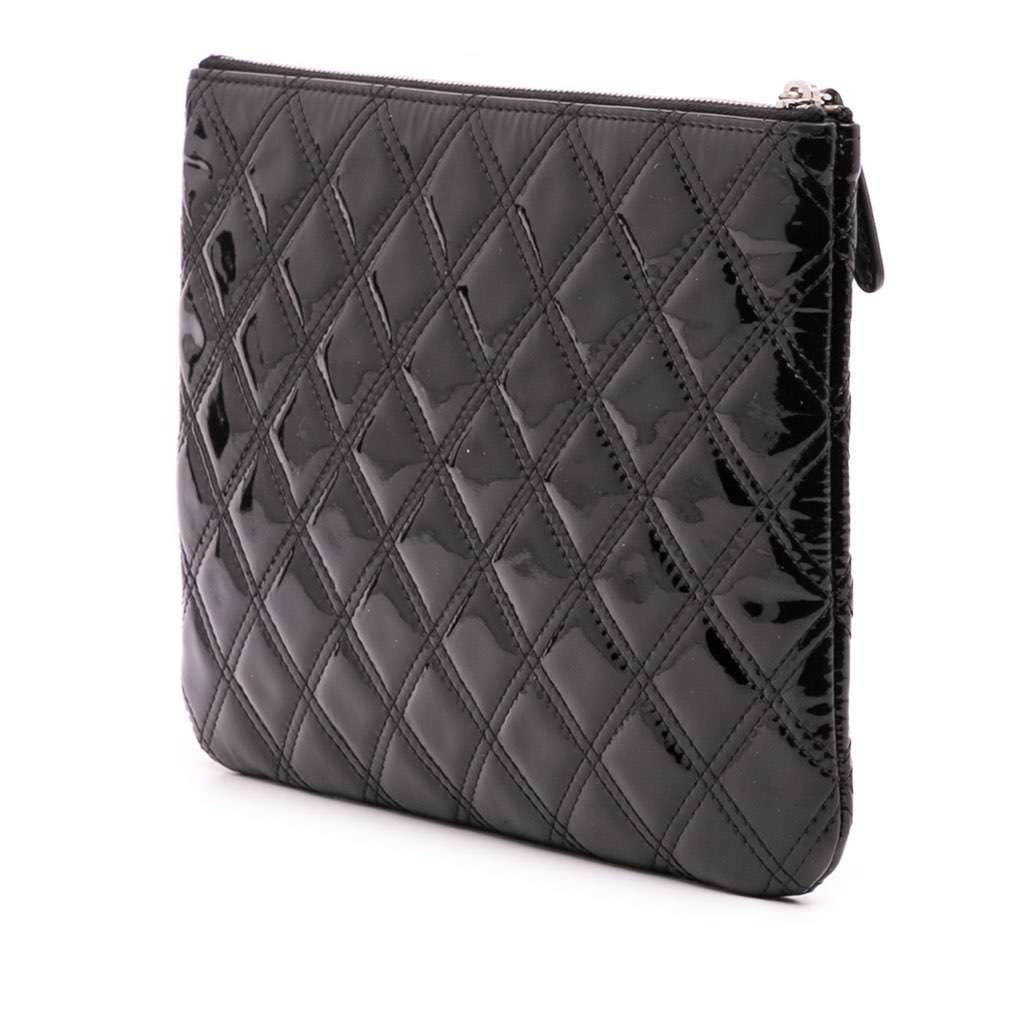 Chanel Medium Quilted Patent O Case Clutch Black Leather Good - Back View