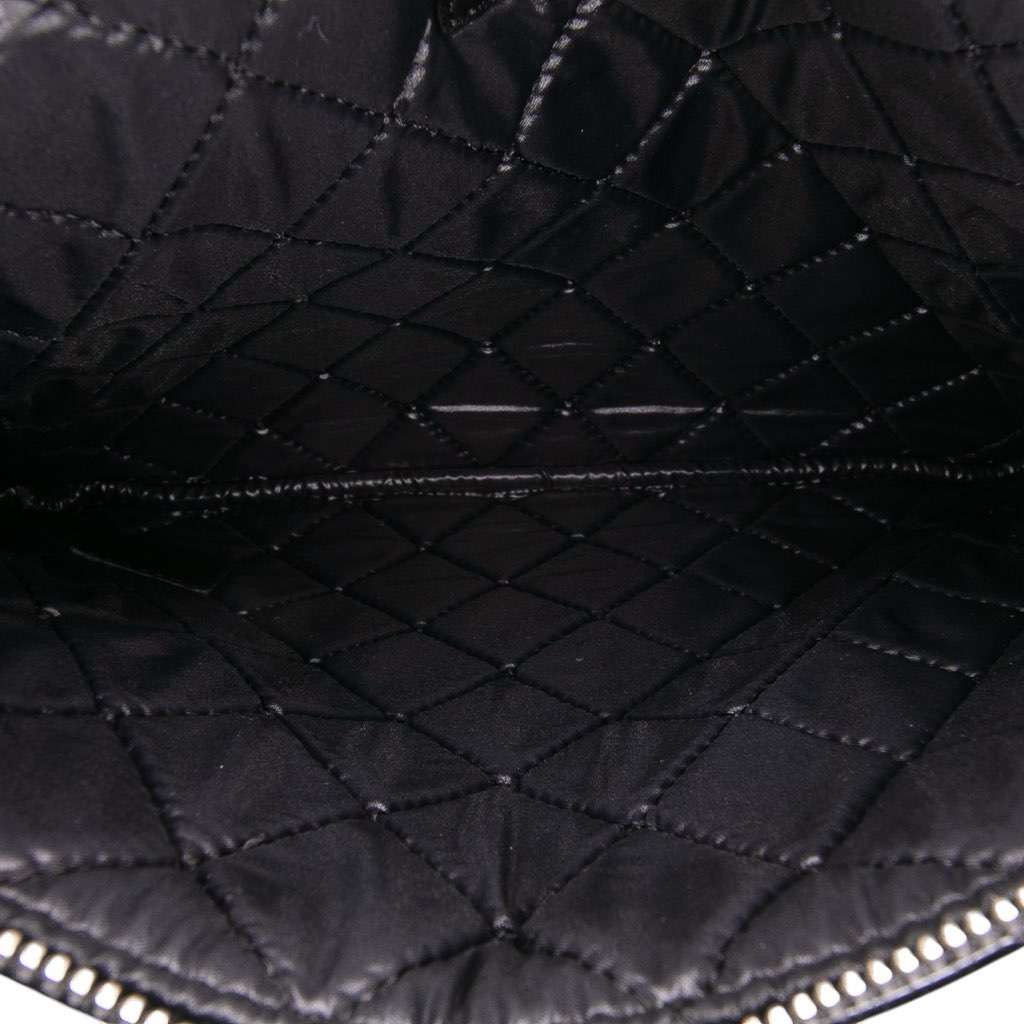 Chanel Medium Quilted Patent O Case Clutch Black Leather Good - Model View