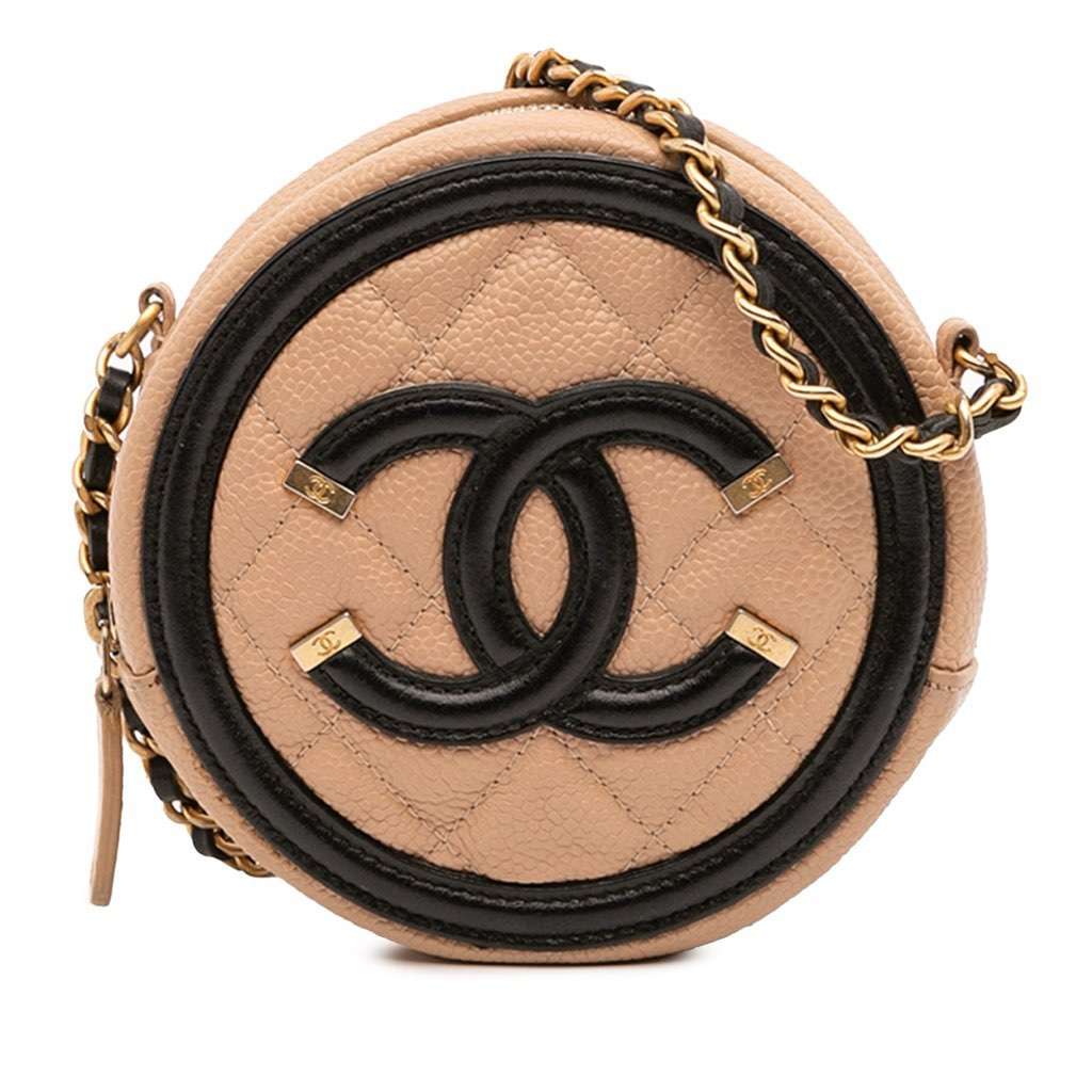 Chanel Caviar CC Filigree Round Crossbody Brown Leather Good condition - Front View