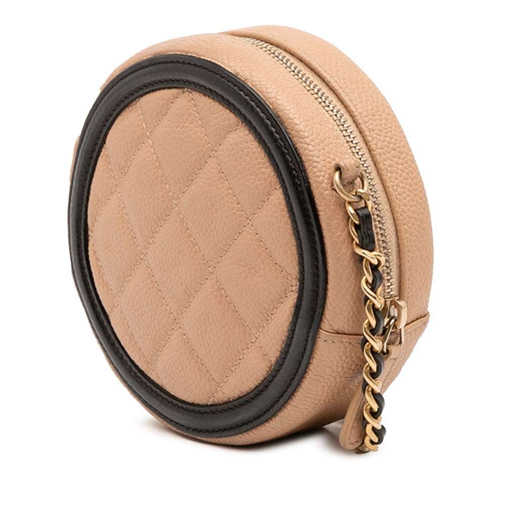 Chanel Caviar CC Filigree Round Crossbody Brown Leather Good condition - Back View