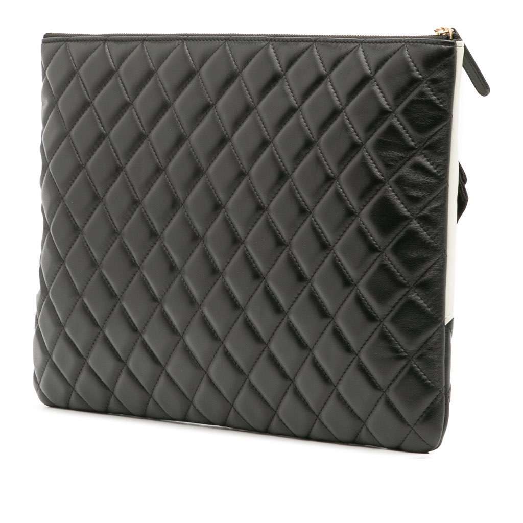 Chanel Large Quilted Lambskin Camellia O Case Clutch Black Leather Good - Back View
