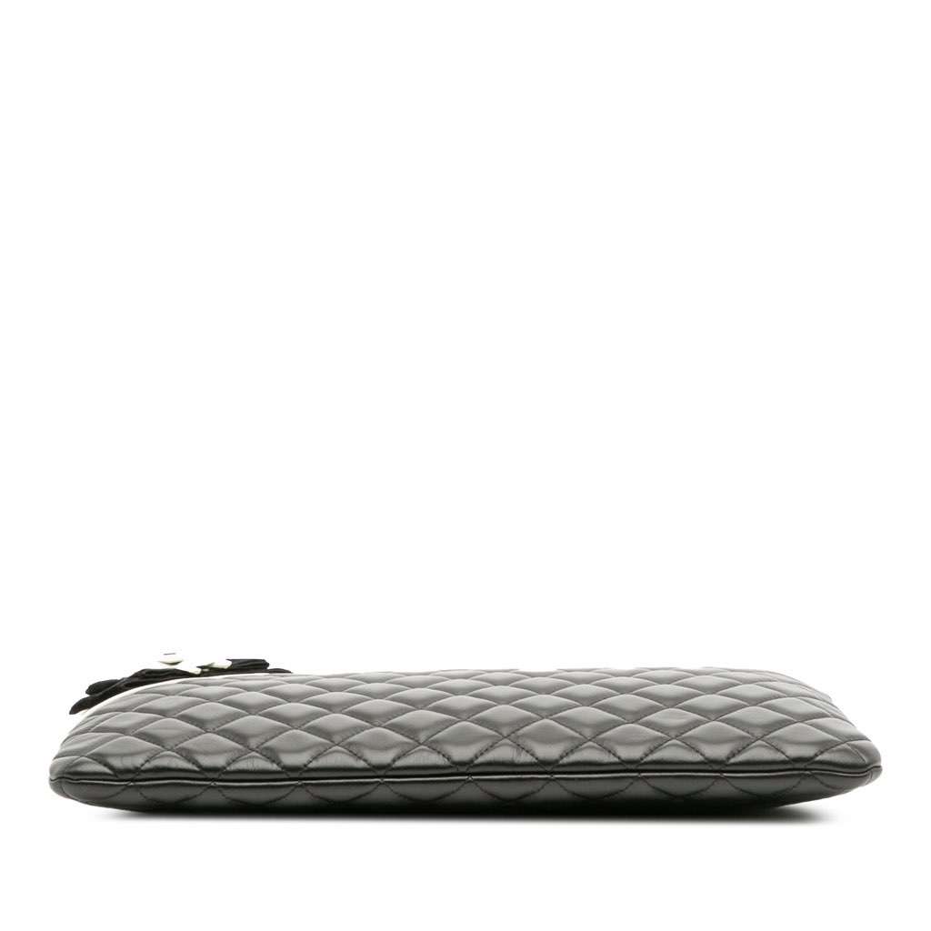 Chanel Large Quilted Lambskin Camellia O Case Clutch Black Leather Good - Inside View
