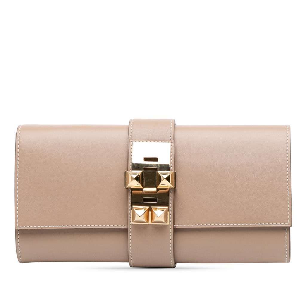 Hermès Tadelakt Medor Clutch 23 Brown Leather Good condition - Front View