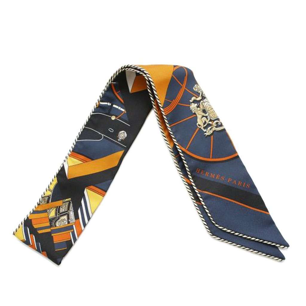 Hermès Springs Springs Baguette Silk Twilly Scarf Blue Silk Good condition - Inside View