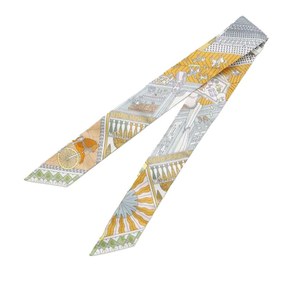 Hermès Objets de Curiosite Silk Twilly Scarf Yellow Silk Very good condition - Back View
