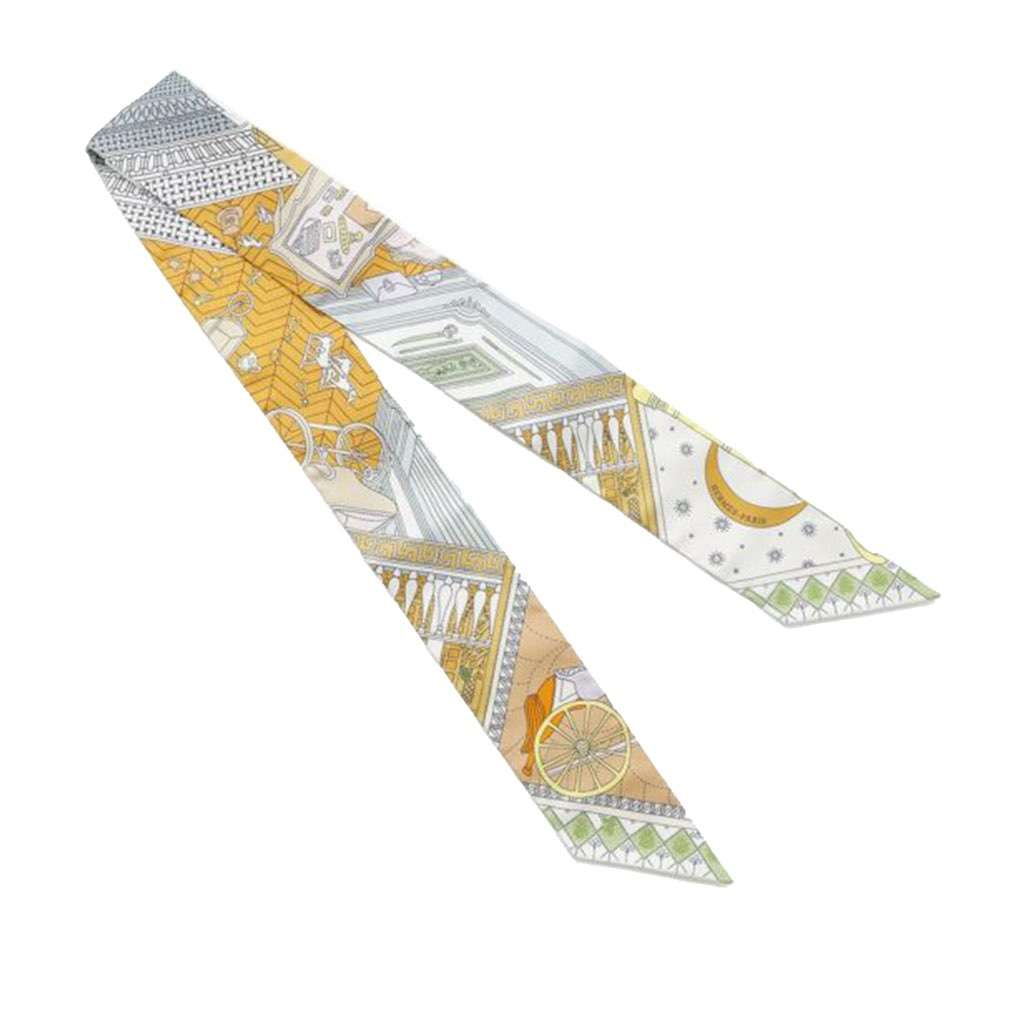 Hermès Objets de Curiosite Silk Twilly Scarf Yellow Silk Very good condition - Inside View